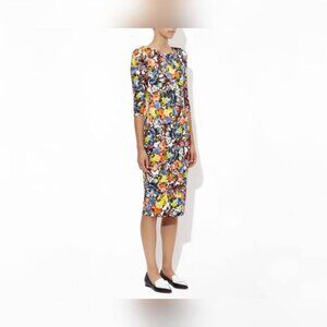Erdem Wilhelmina Jardim Multi Floral Ponte Jersey Sheath Dress